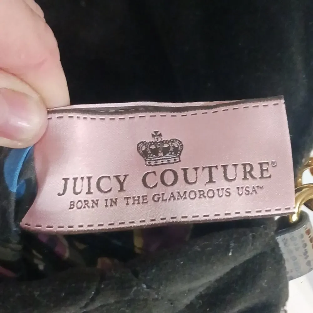 Juicy Couture Black Quilted Velvet Crossbody Bag Gold Chain Hardware - Picture 7 of 9